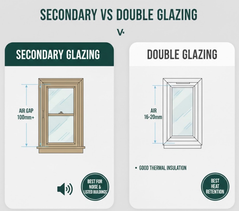 interior view of energy efficient secondary glazing on sash windows Scotland